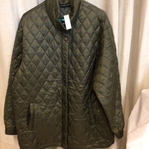Elliott Lauren Mock Neck Quilted Jacket with Curved Hem Size L olive color